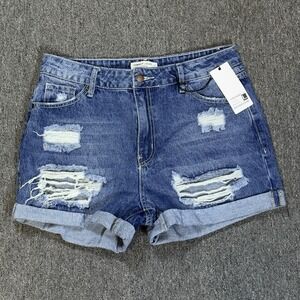 Hammer Jean Mom Strech Short Size L Distressed Rolled Hem NWT 32"‎ Waist